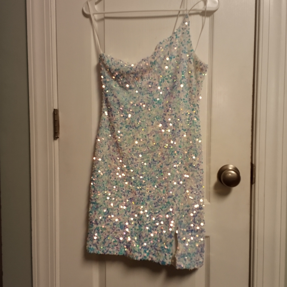 Windsor Blue Purple Sequin One-Shoulder Dress Mini S Prom Evening Pageant